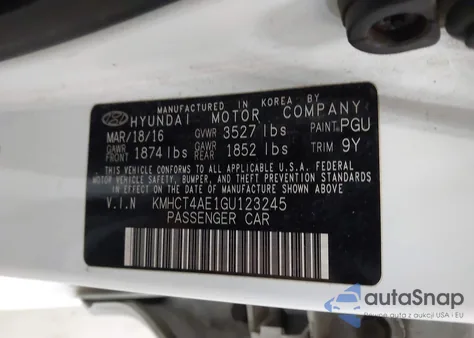 2016 Hyundai Accent Se z USA, uszkodzony, nr VIN KMHCT4AE1GU123245